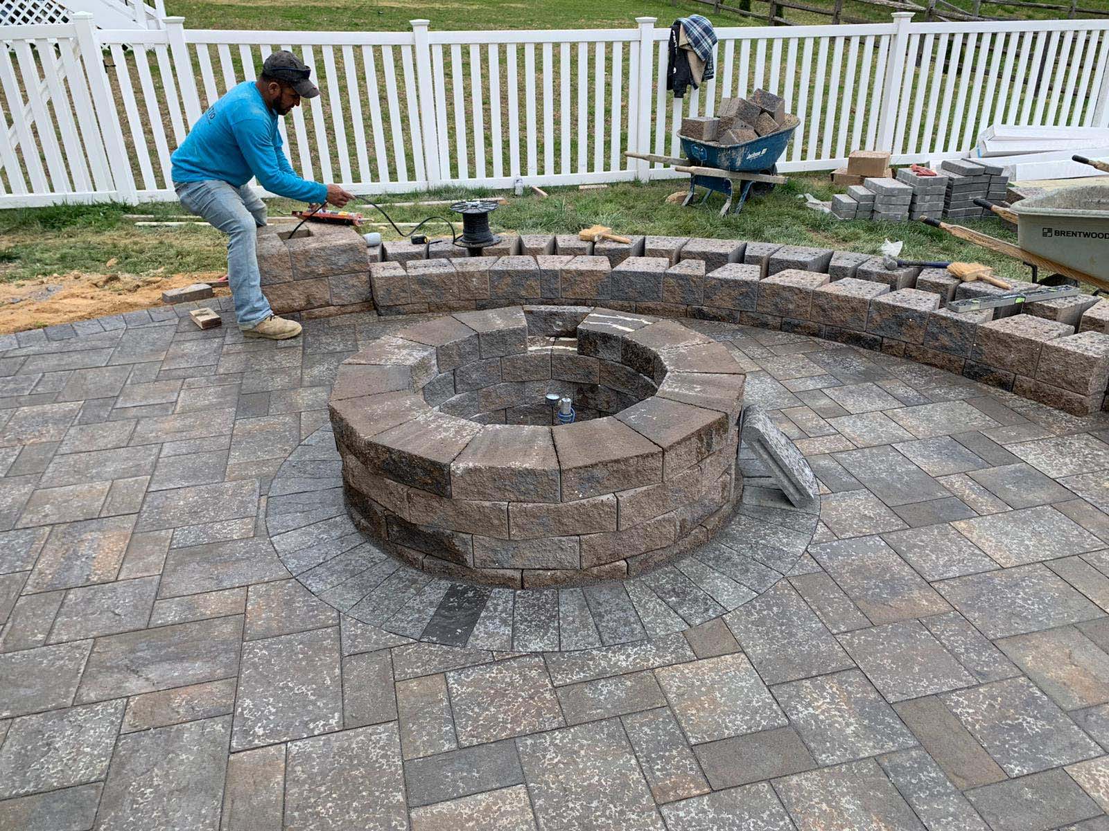Fire Pit, patio and wall under construction